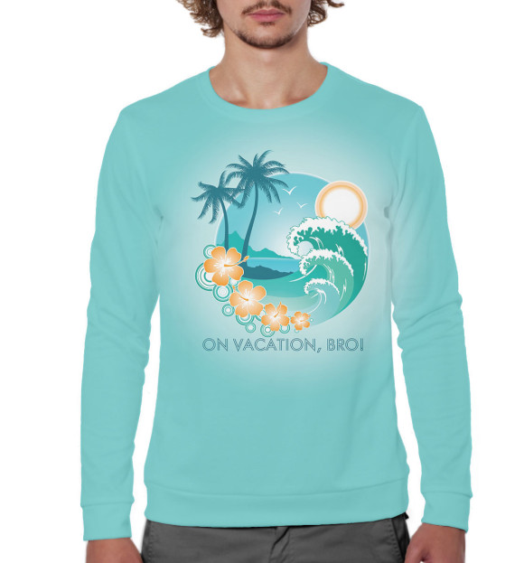 Мужской свитшот с изображением Остров с пальмами цвета Белый