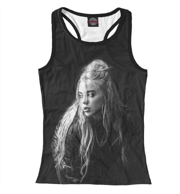 Женская майка-борцовка с притом Billie Eilish цвета Белый Женская майка-борцовка с изображением Billie Eilish цвета Белый