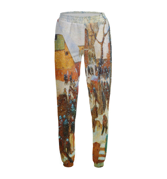 Женские спортивные штаны с изображением Поклонение волхвов под снегопадом. Питер Брейгель-Старший цвета Белый