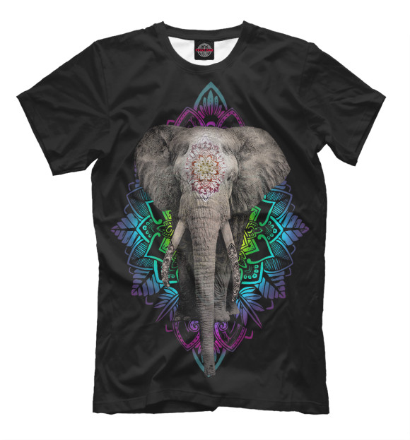Мужская футболка с изображением Индийский слон цвета Черный