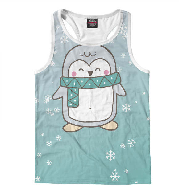 Мужская майка-борцовка с изображением Новогодний пингвин цвета Белый