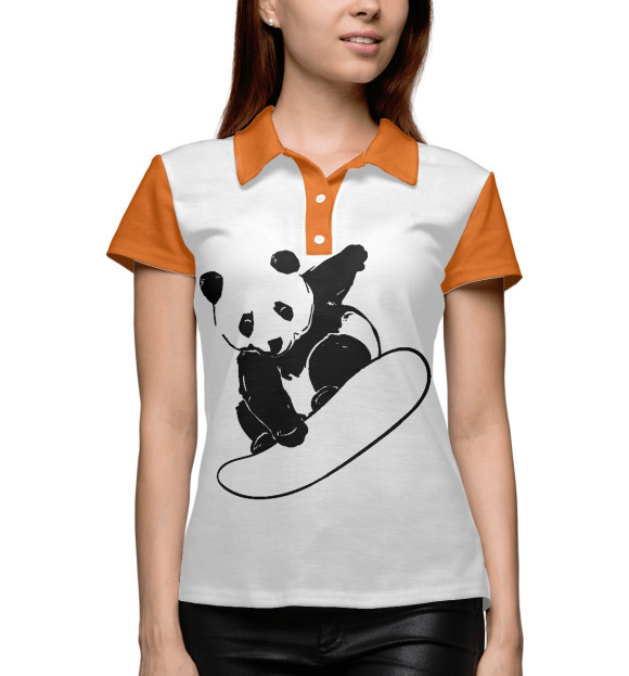 Женское поло с изображением Panda Snowboarder цвета Белый