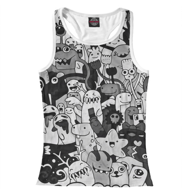 Женская майка-борцовка с изображением Монстры цвета Белый