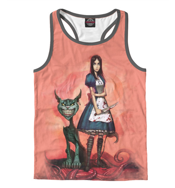 Мужская майка-борцовка с изображением Алиса и котяра цвета Белый