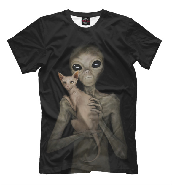 Мужская футболка с изображением Инопланетянин со сфинксом цвета Черный