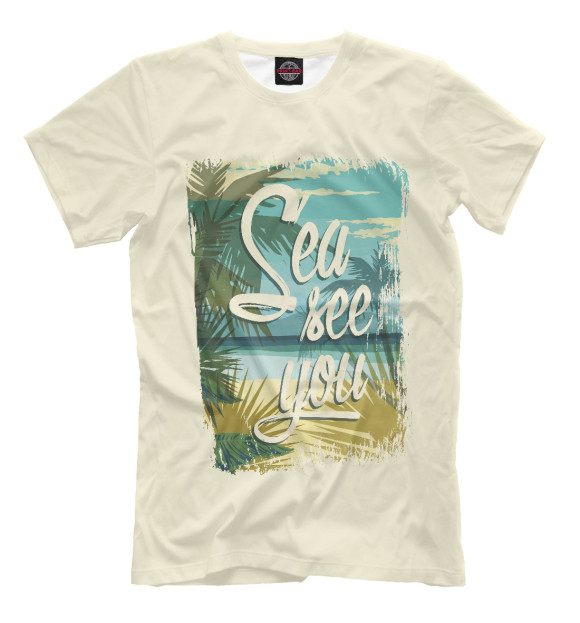 Мужская футболка с изображением Sea see you цвета Бежевый