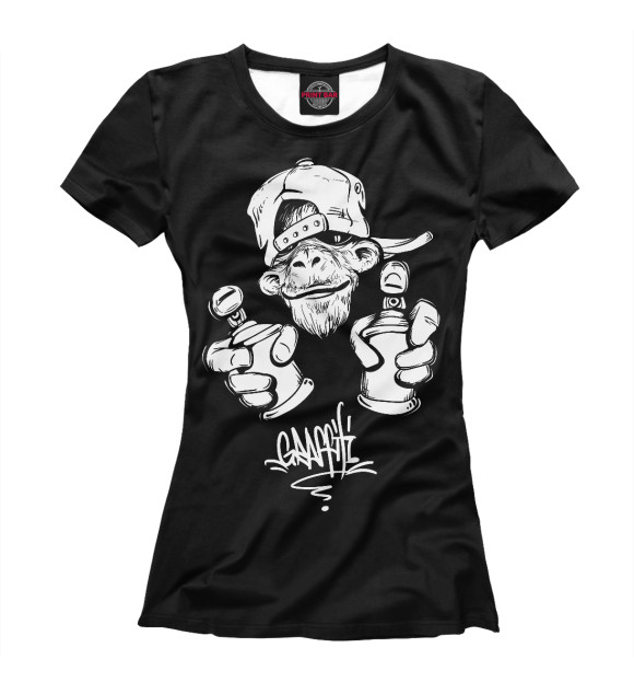 Женская футболка с изображением Граффити обезьяна в кепке цвета Белый