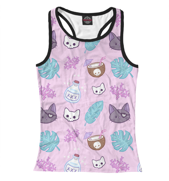 Женская майка-борцовка с изображением Киса пират цвета Белый