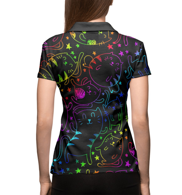 Женское поло с изображением Радужные котики цвета Белый