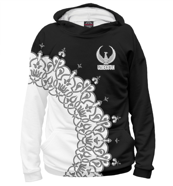 Мужское худи с изображением Узбекистан цвета Белый
