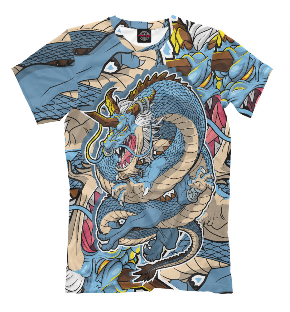 Мужская футболка с изображением Синий дракон цвета Белый