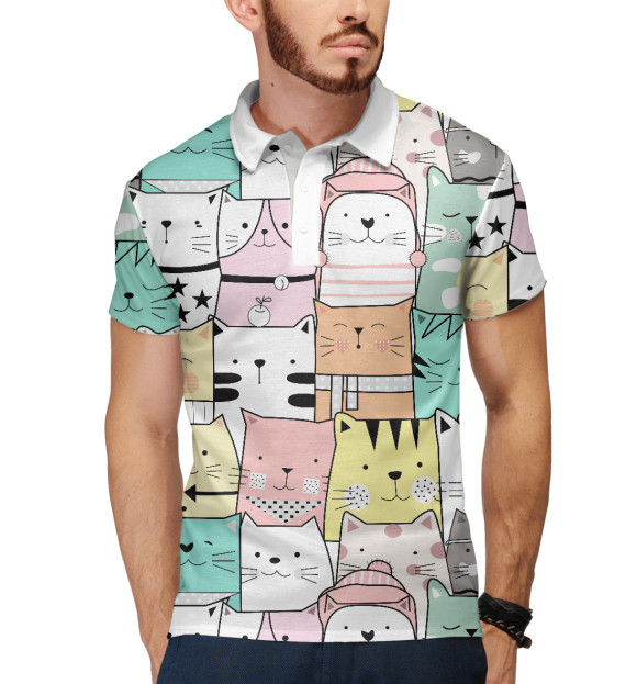 Мужское поло с изображением Кошечки цвета Белый