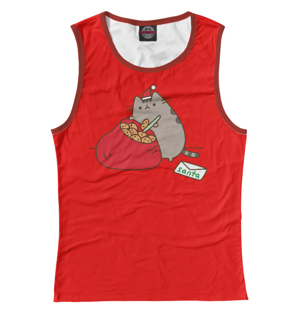 Майка для девочки с притом Pusheen Santa цвета Белый Майка для девочки с изображением Pusheen Santa цвета Белый