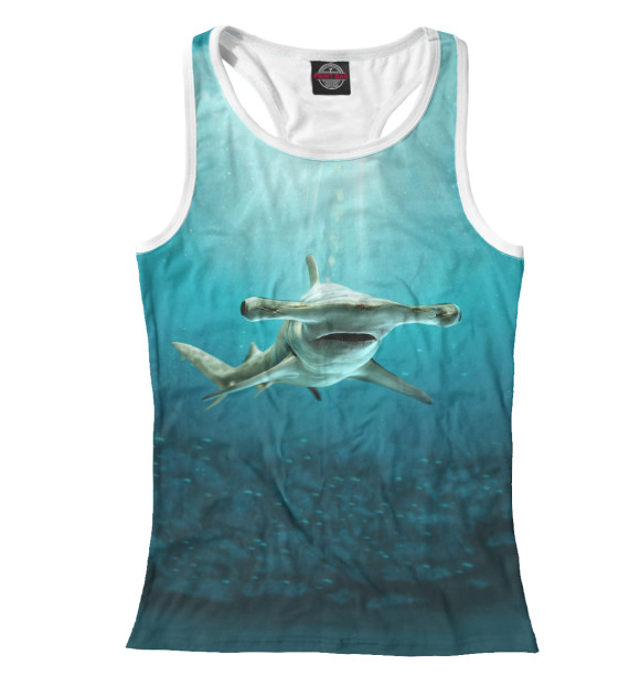 Женская майка-борцовка с изображением Акула молот цвета Белый