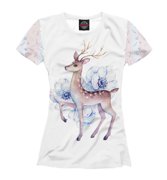 Женская футболка с изображением Deer and flowers цвета Белый