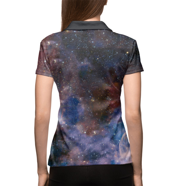 Женское поло с притом Котэ в космосе цвета Белый Женское поло с изображением Котэ в космосе цвета Белый