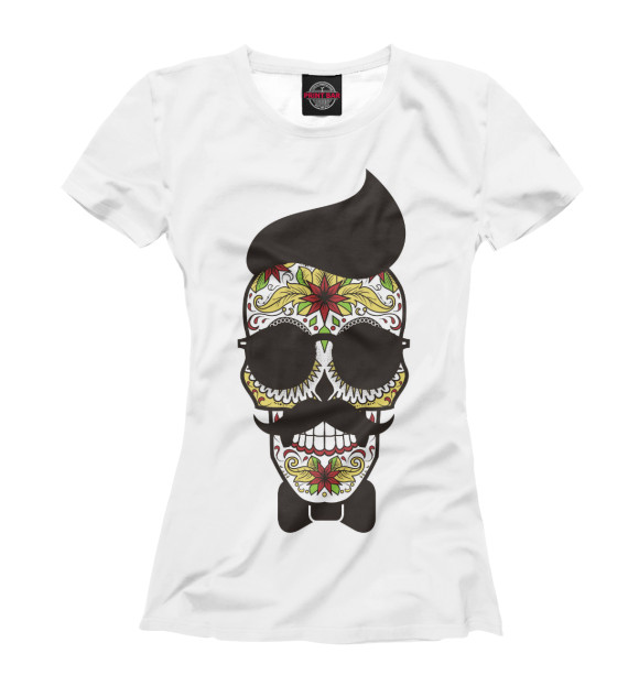 Женская футболка с изображением Череп цвета Белый