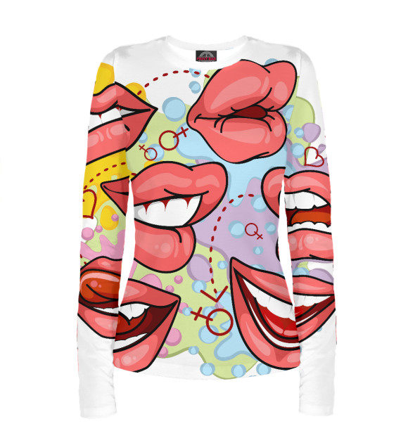 Женский лонгслив с изображением Игривые Губы цвета Белый