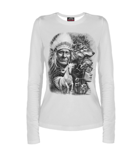 Женский лонгслив с изображением Индейцы цвета Белый