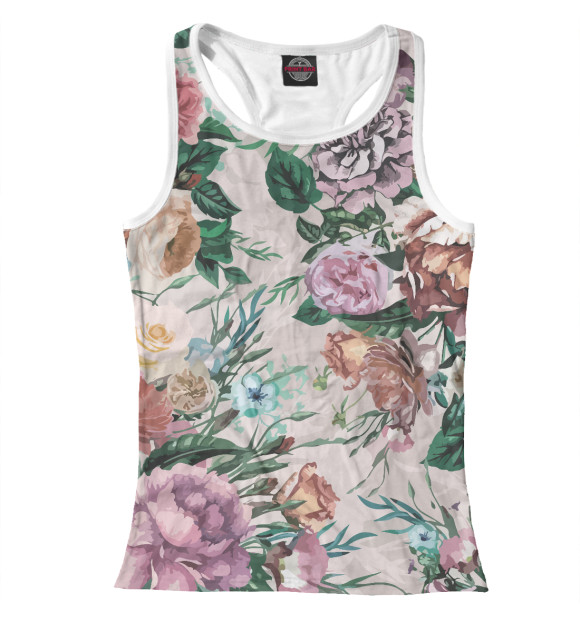 Женская майка-борцовка с изображением Летний цветочный паттерн - розы цвета Белый
