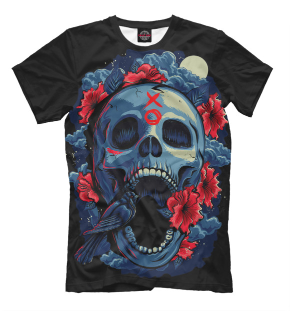Мужская футболка с изображением Birdy Skull цвета Черный