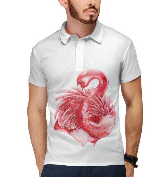 Мужское поло с притом Фламинго цвета Белый Мужское поло с изображением Фламинго цвета Белый