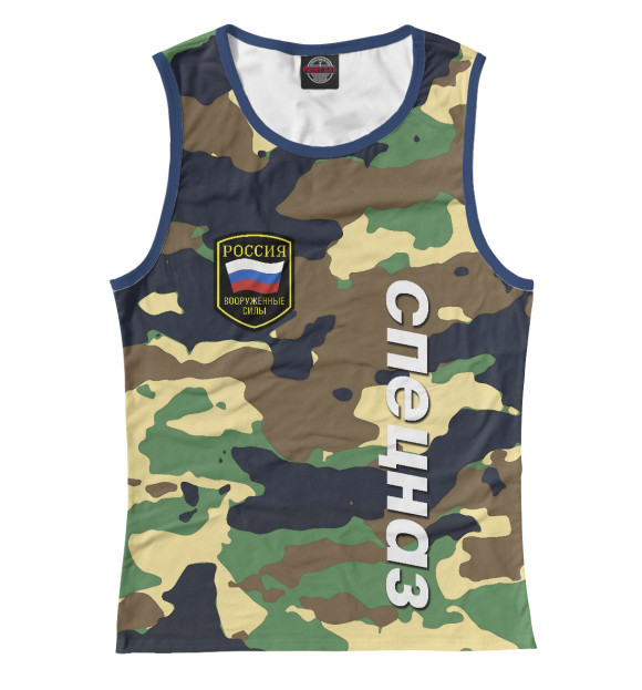 Женская майка с притом Спецназ армия цвета Белый Женская майка с изображением Спецназ армия цвета Белый