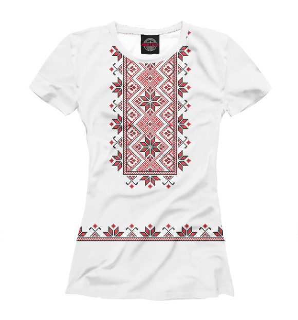 Женская футболка с изображением Белорусская вышиванка цвета Белый
