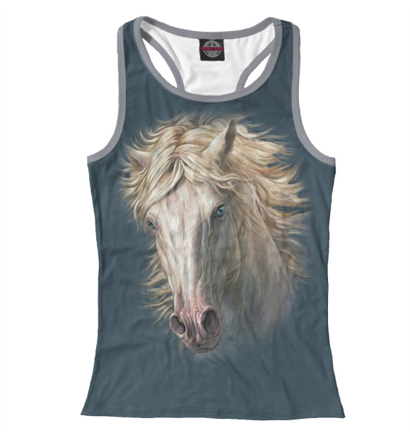 Женская майка-борцовка с изображением Лошадь цвета Белый