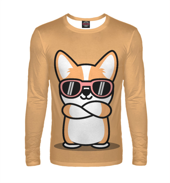 Мужской лонгслив с изображением Крутой корги цвета Белый