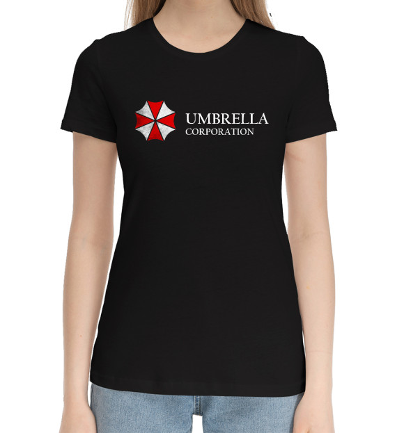 Женская хлопковая футболка с изображением Umbrella цвета Черный
