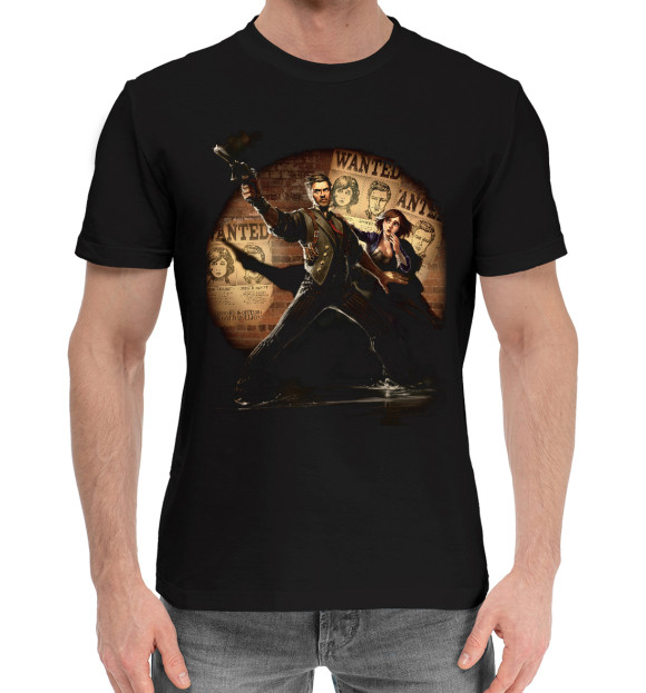 Мужская хлопковая футболка с изображением Биошок цвета Черный