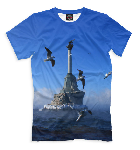 Мужская футболка с изображением Памятник затопленным кораблям цвета Грязно-голубой