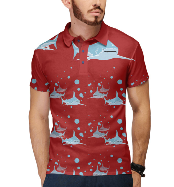 Мужское поло с изображением Большая акула цвета Белый