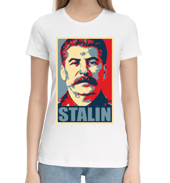 Женская хлопковая футболка с изображением Stalin цвета Белый