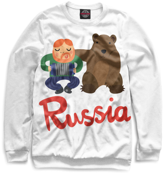 Мужской свитшот с изображением Медведь и гармонист цвета Белый