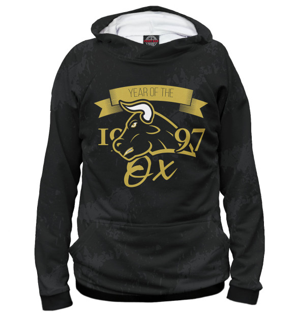 Мужское худи с изображением Год быка — 1997 цвета Белый