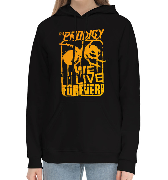 Женский хлопковый худи с изображением We Live Forever! цвета Черный