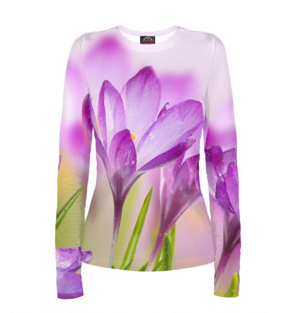 Женский лонгслив с изображением Крокусы цвета Белый