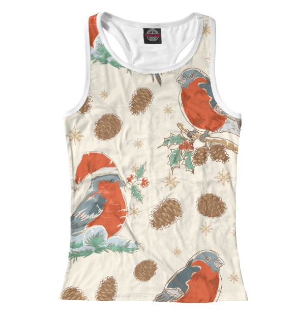 Женская майка-борцовка с изображением Снегири цвета Белый