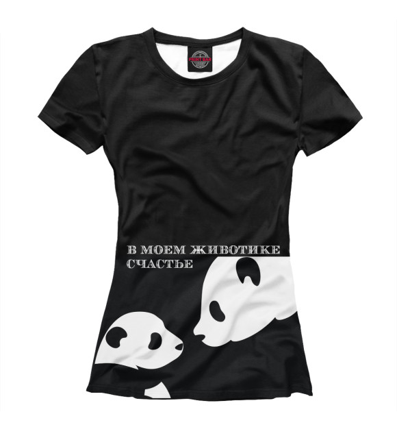 Женская футболка с изображением Панда мама и малыш цвета Черный
