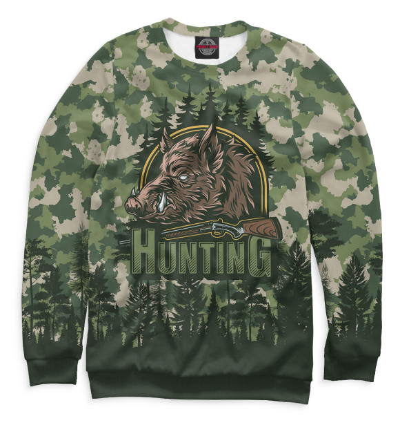 Мужской свитшот с изображением Hunting весенний камуфляж цвета Белый