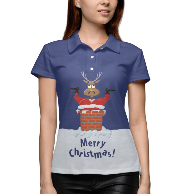 Женское поло с изображением Merry Christmas цвета Белый