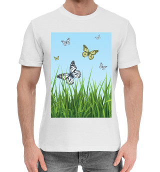 Хлопковая футболка для мальчиков Бабочки на поле