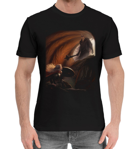 Мужская хлопковая футболка с изображением Встреча с сауроном цвета Черный