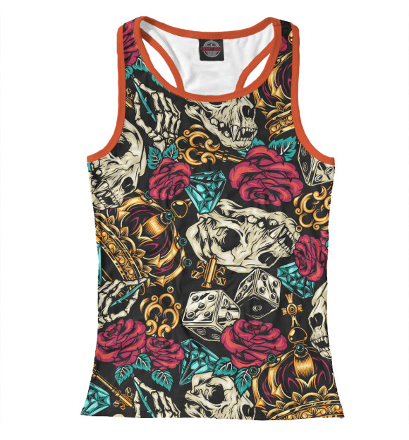 Женская майка-борцовка с изображением Skull&Rose цвета Белый