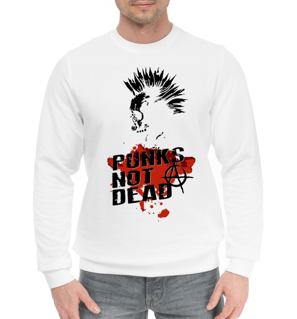 Мужской хлопковый свитшот с изображением Punks not dead цвета Белый