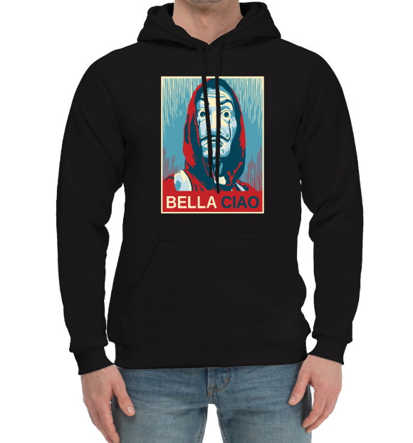 Мужской хлопковый худи с изображением Bella Ciao цвета Черный