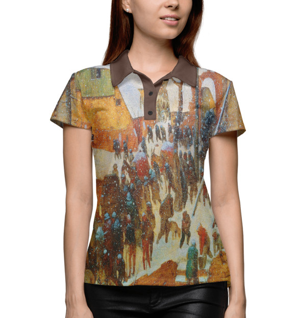 Женское поло с изображением Поклонение волхвов под снегопадом. Питер Брейгель-Старший цвета Белый