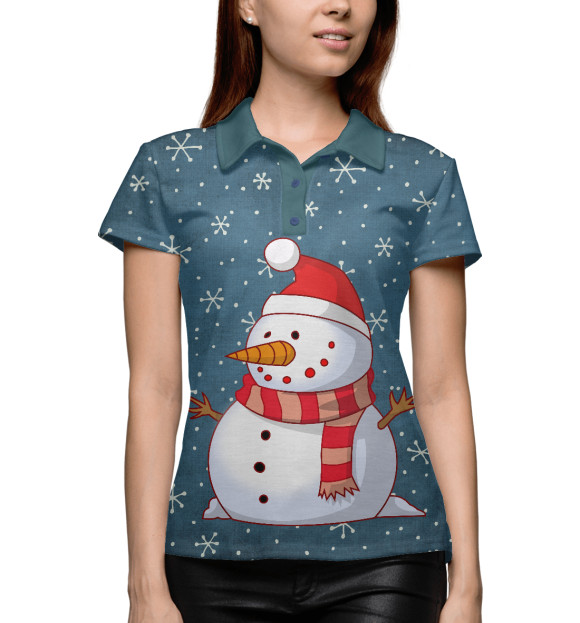 Женское поло с изображением Снеговик цвета Белый